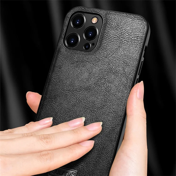 SULADA Well-Protected PU Leather Coated Hybrid Phone Case Protector for iPhone 13 6.1 inch - Black