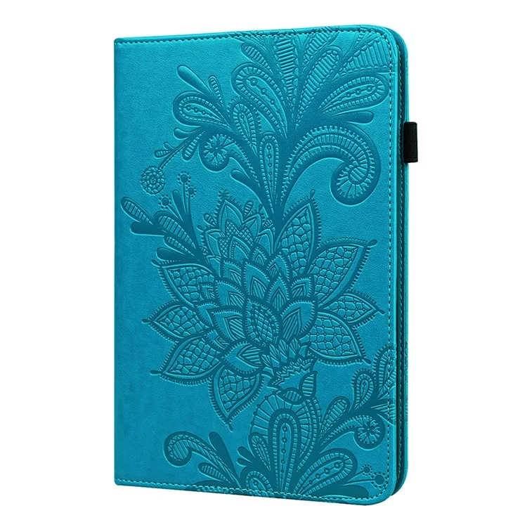 Full Protection Imprint Flower Pattern Skin Feeling Wallet PU Leather Tablet Case with Stand for Apple iPad Pro 11-inch (2021) - Blue