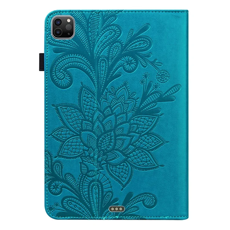 Full Protection Imprint Flower Pattern Skin Feeling Wallet PU Leather Tablet Case with Stand for Apple iPad Pro 11-inch (2021) - Blue