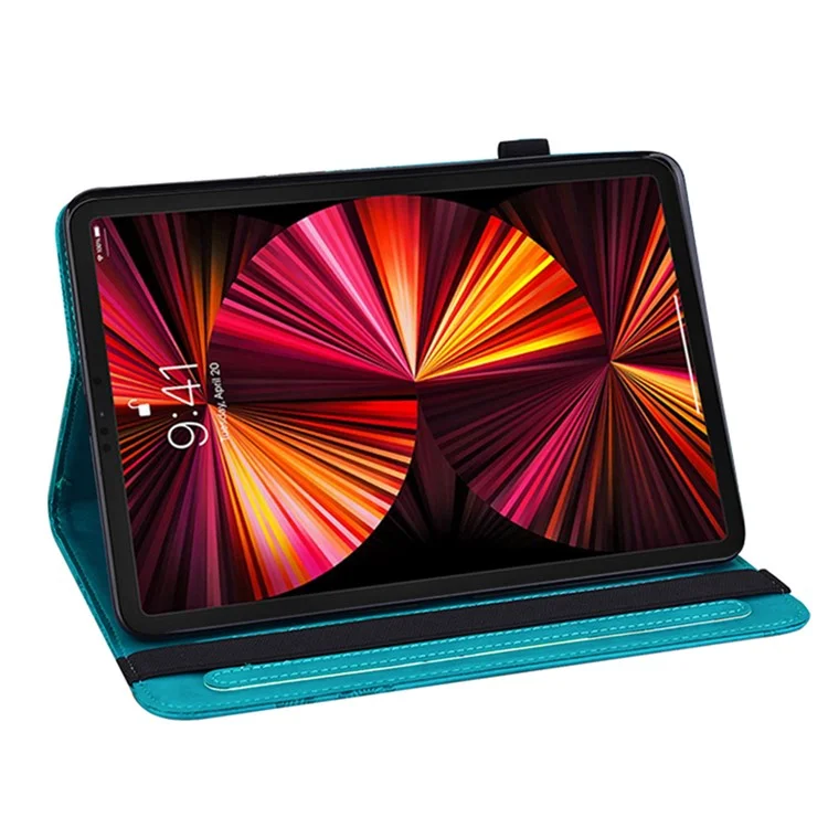 Protección Completa Impresión De Flores Patrón De Flores Sentirse De La Piel Cartera PU Cuero De La Tableta Con Soporte Para Apple IPad Pro 11-Inch (2021) - Azul