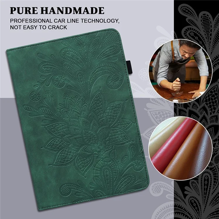 Full Protection Imprint Flower Pattern Skin Feeling Wallet PU Leather Tablet Case with Stand for Apple iPad Pro 11-inch (2021) - Green