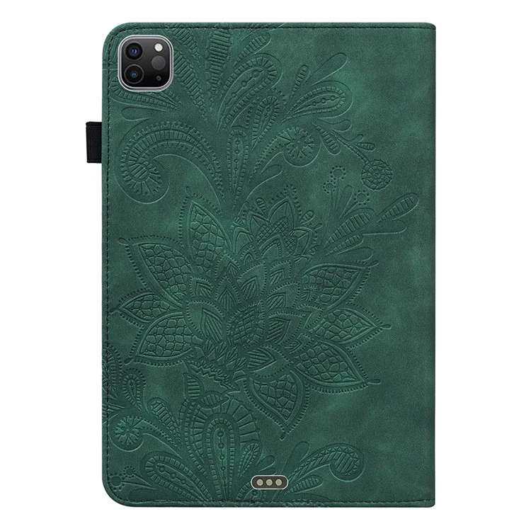 Full Protection Imprint Flower Pattern Skin Feeling Wallet PU Leather Tablet Case with Stand for Apple iPad Pro 11-inch (2021) - Green