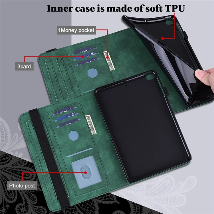 Full Protection Imprint Flower Pattern Skin Feeling Wallet PU Leather Tablet Case with Stand for Apple iPad Pro 11-inch (2021) - Green