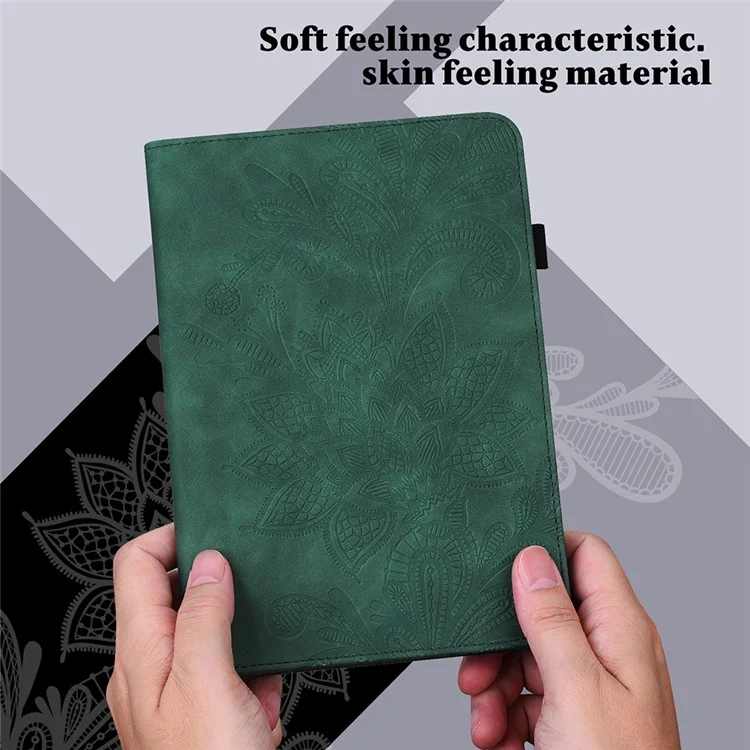 Full Protection Imprint Flower Pattern Skin Feeling Wallet PU Leather Tablet Case with Stand for Apple iPad Pro 11-inch (2021) - Green
