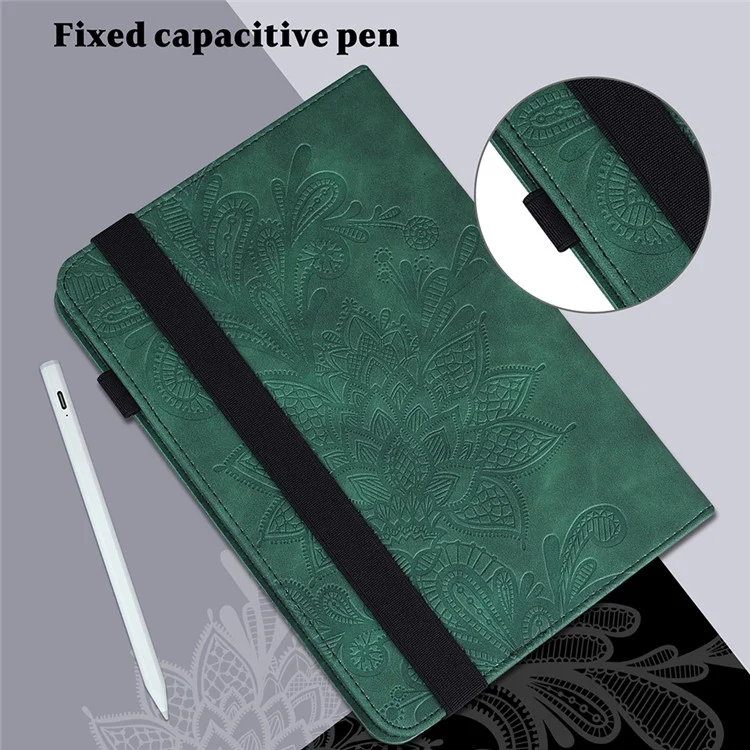 Full Protection Imprint Flower Pattern Skin Feeling Wallet PU Leather Tablet Case with Stand for Apple iPad Pro 11-inch (2021) - Green