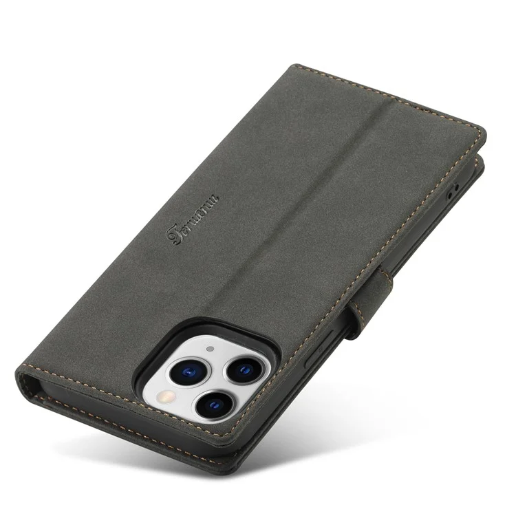 Forwenw F1 Série Fashion Style Résistant à la Peau en Cuir Étui en Cuir Pour Iphone 13 Pro 6,1 Pouces - le Noir