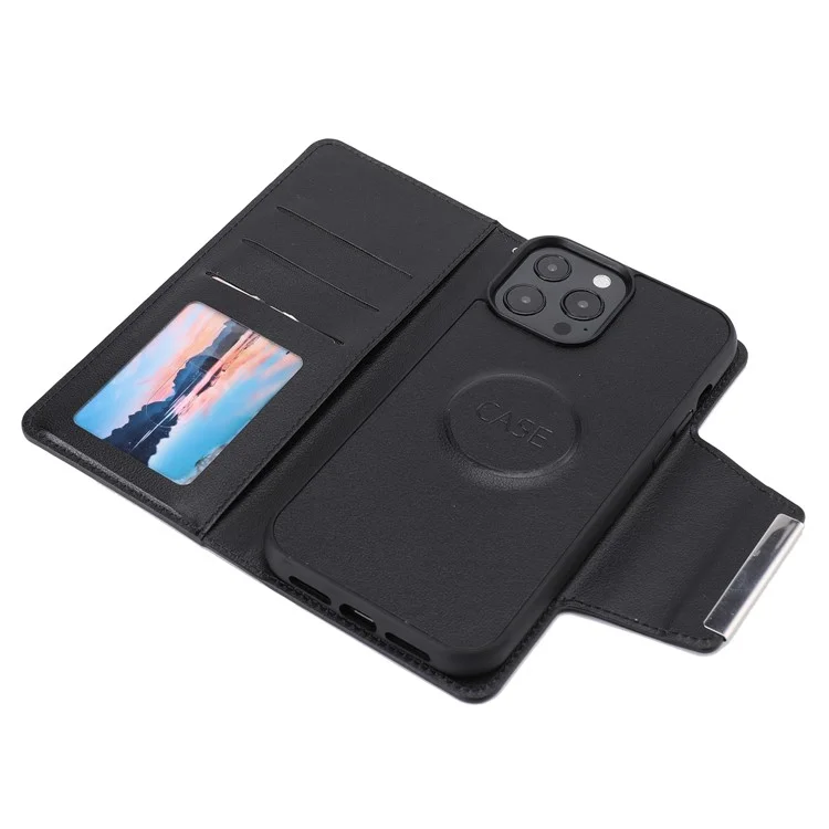 Ultra-thin Shockproof Full Protection Leather Wallet Phone Case with Detachable Inner for iPhone 13 Pro Max 6.7 inch - Black