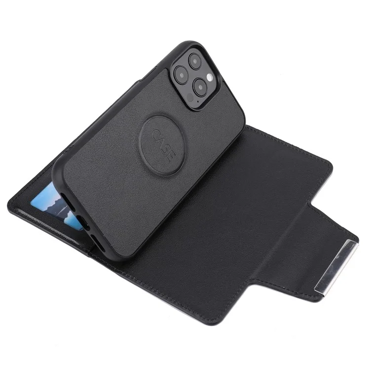 Ultra-thin Shockproof Full Protection Leather Wallet Phone Case with Detachable Inner for iPhone 13 Pro Max 6.7 inch - Black