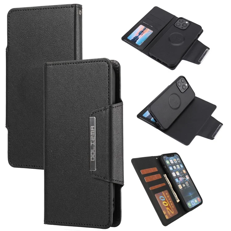 Ultra-thin Shockproof Full Protection Leather Wallet Phone Case with Detachable Inner for iPhone 13 Pro Max 6.7 inch - Black