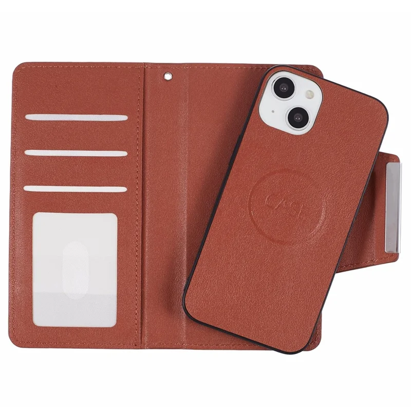 Full Protective Leather Wallet Phone Cover with Detachable Inner for iPhone 13 6.1 inch - Brown