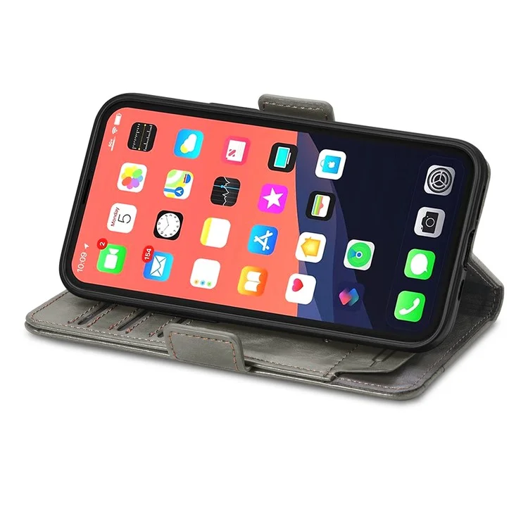 CASENEO 002 Serie Business Style Splicing Leder Handyhülle für iPhone 13 Pro Max 6.7 Zoll - Grau