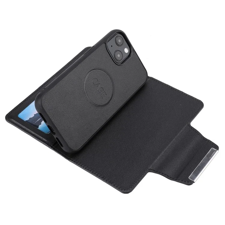Carteira de Telefone em Couro Ultrafino à Prova de Queda com Interior Destacável para iPhone 13 mini 5.4 polegadas - Preto