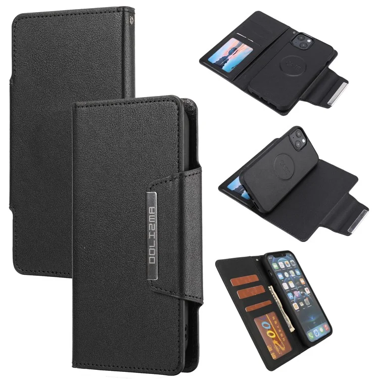 Carteira de Telefone em Couro Ultrafino à Prova de Queda com Interior Destacável para iPhone 13 mini 5.4 polegadas - Preto