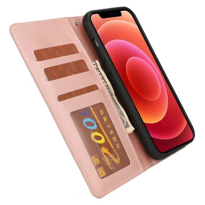 Ultra-thin Drop-proof Leather Wallet Phone Case with Detachable Inner for iPhone 13 mini 5.4 inch - Rose Gold