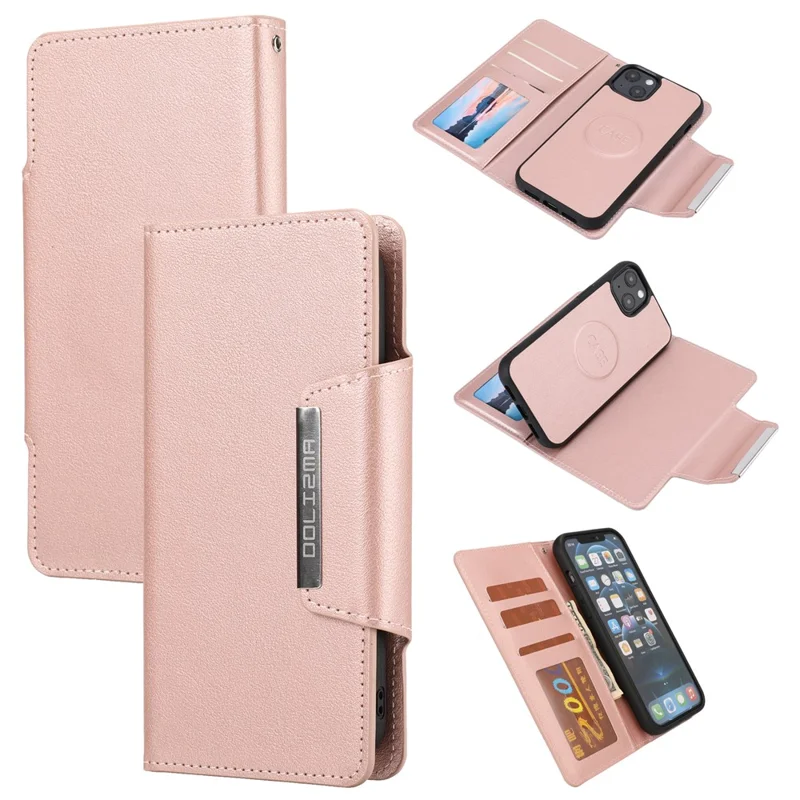 Ultra-thin Drop-proof Leather Wallet Phone Case with Detachable Inner for iPhone 13 mini 5.4 inch - Rose Gold