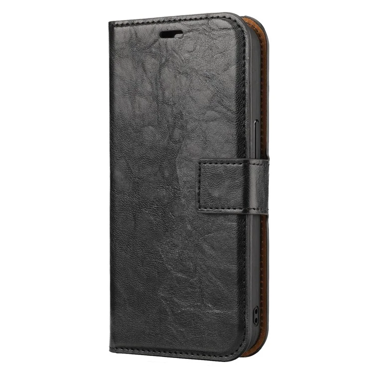 Crazy Horse Texture Detachable Leather Wallet Stand Design Phone Cover Case per iPhone 13 Pro 6.1 pollici - Nero