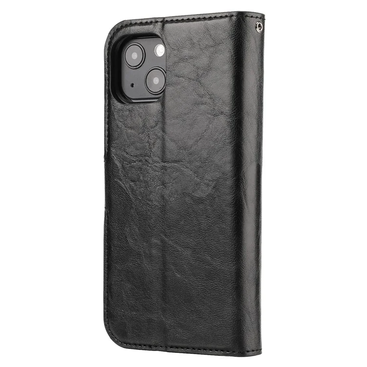 Crazy Horse Texture Detachable Leather Wallet Stand Design Phone Cover Case per iPhone 13 Pro 6.1 pollici - Nero