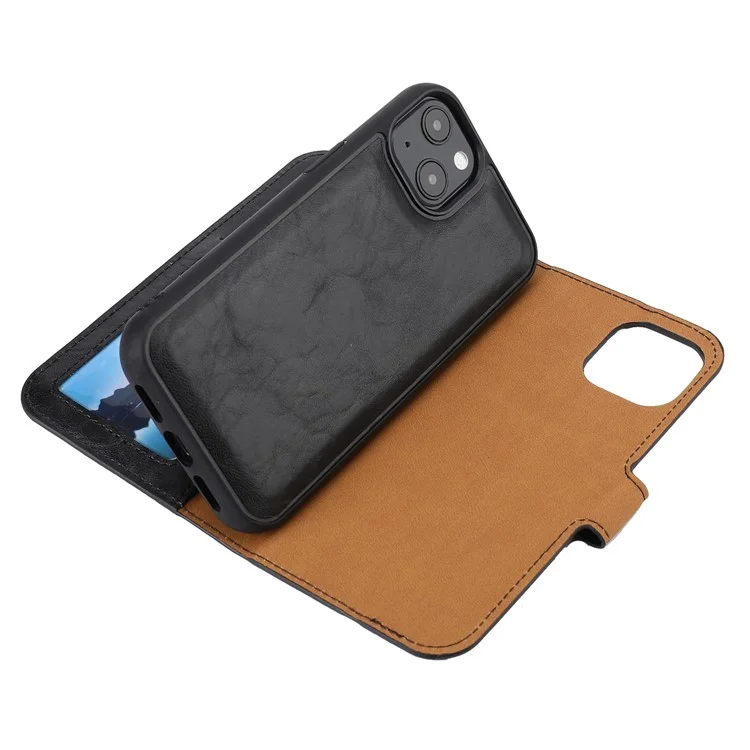 Crazy Horse Texture Detachable Leather Wallet Stand Design Phone Cover Case per iPhone 13 Pro 6.1 pollici - Nero