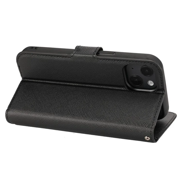 Funda Billetera con Soporte 2 en 1 de Textura Cruzada Desmontable con Carcasa de Teléfono TPU Revestida de Cuero para iPhone 13 de 6.1 pulgadas - Negro