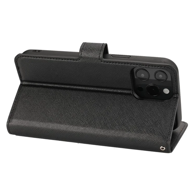 Cross Texture Wallet Stand Design Detachable Leather Phone Case Protector for iPhone 13 Pro 6.1 inch - Black