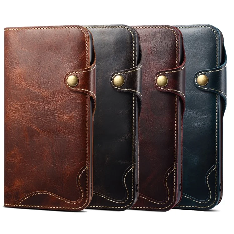 Funda de teléfono con cartera de cuero auténtico y protección completa con cordón para iPhone 13 Pro de 6.1 pulgadas - Marrón