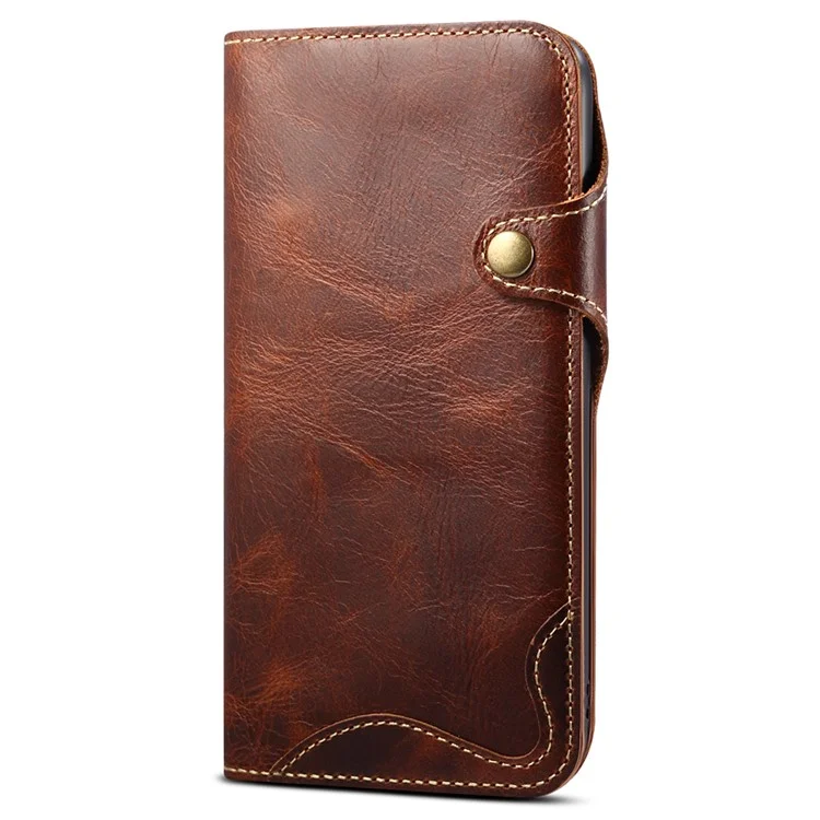 Funda de teléfono con cartera de cuero auténtico y protección completa con cordón para iPhone 13 Pro de 6.1 pulgadas - Marrón