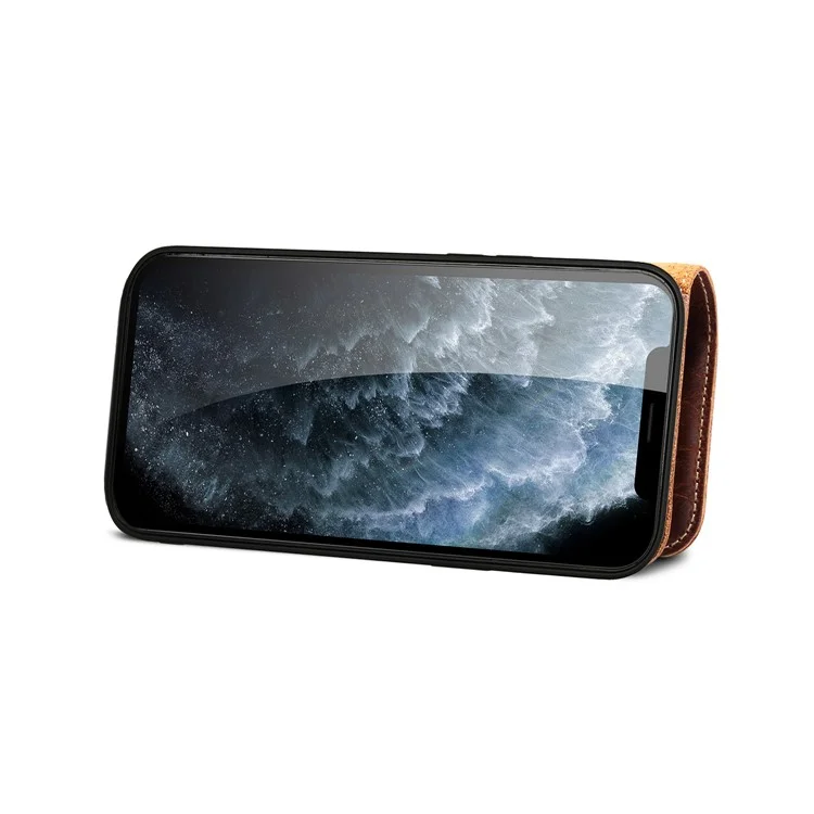 Funda de teléfono con cartera de cuero auténtico y protección completa con cordón para iPhone 13 Pro de 6.1 pulgadas - Marrón