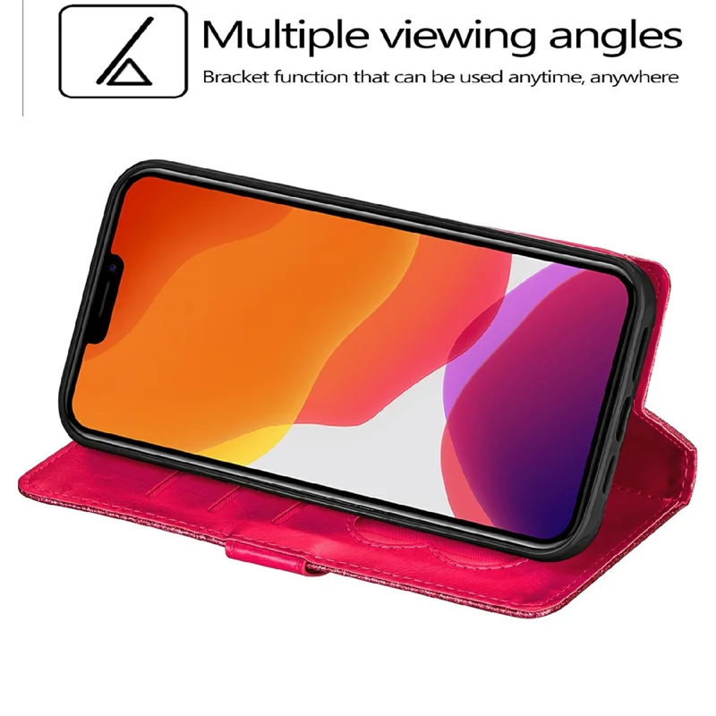 Glitter Sequins Magnetic Clasp Shockproof Stylish Zipper Pocket Wallet Flip Leather Phone Case with Stand for iPhone 13 6.1 inch - Rose