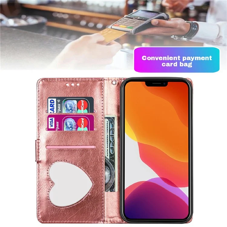 Glitter Sequins Strap Strap Zipper Billet Wallet Flip Cuero Funda Telefónica Con Soporte Para IPhone 13 Pro Max 6.7 Pulgadas - Oro Rosa