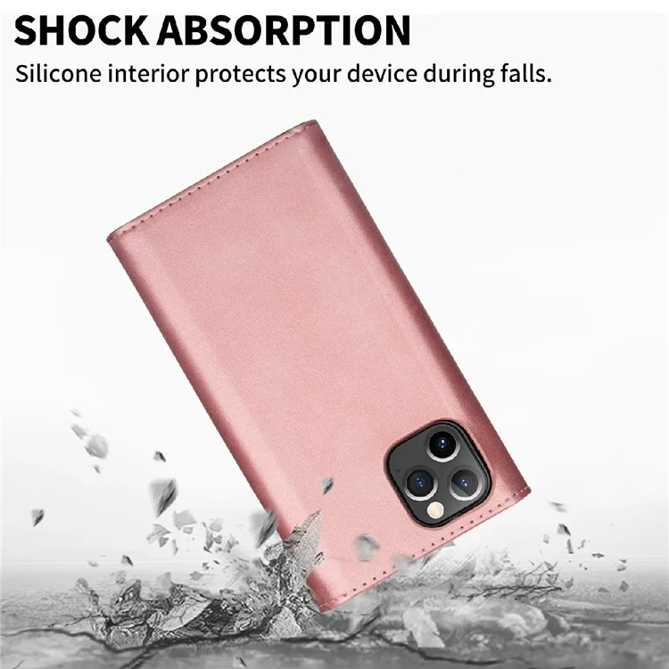 Skin Feeling Stylish Leather Zipper Wallet Stand Phone Case mit zwei Riemen für iPhone 13 Pro Max 6.7 Zoll - Rose Gold
