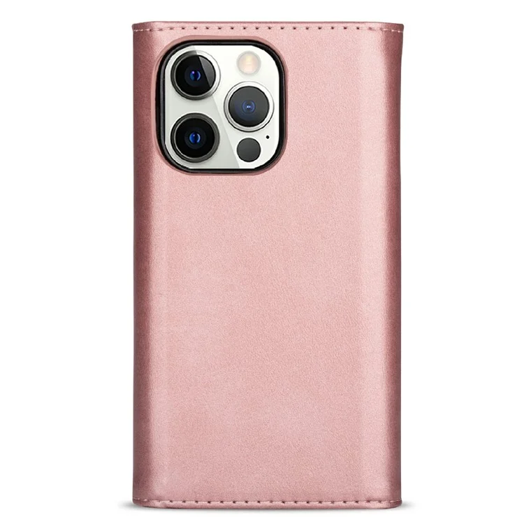 Skin Feeling Stylish Leather Zipper Wallet Stand Phone Case mit zwei Riemen für iPhone 13 Pro Max 6.7 Zoll - Rose Gold