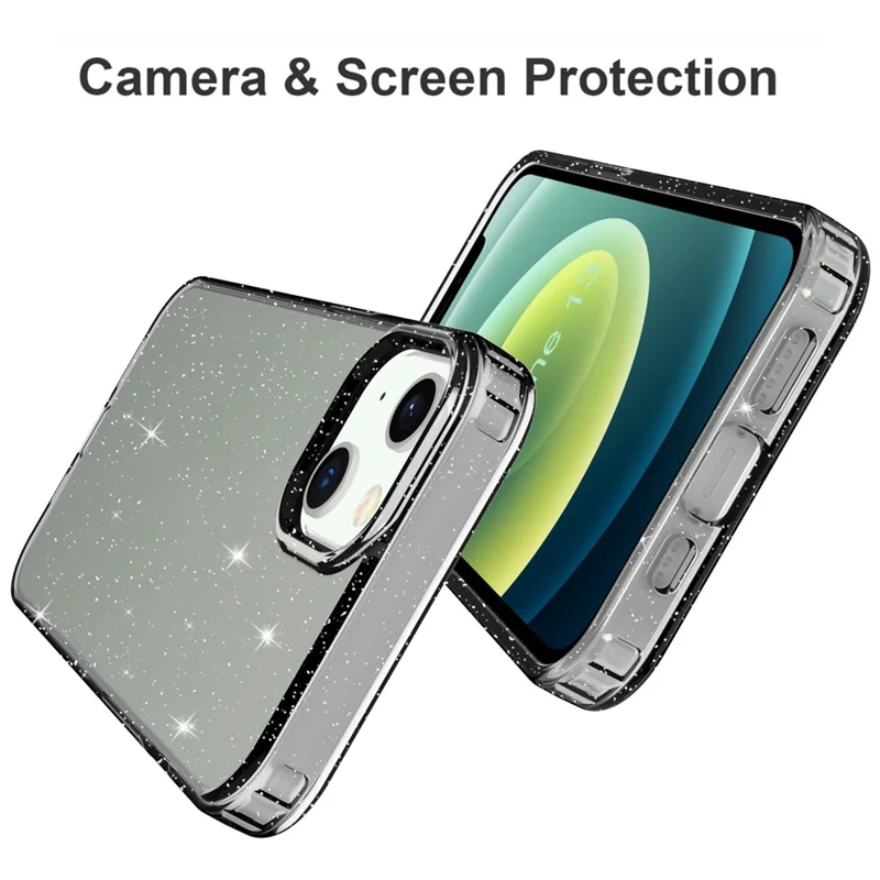 GW18 Glitter Powder Soft TPU Transparent Shockproof Phone Case for iPhone 13 6.1 inch - Transparent Black