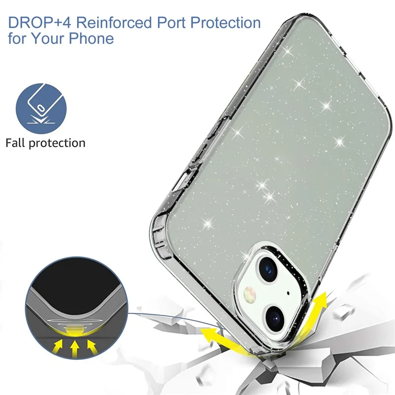 GW18 Glitter Powder Soft TPU Transparent Shockproof Phone Case for iPhone 13 6.1 inch - Transparent Black