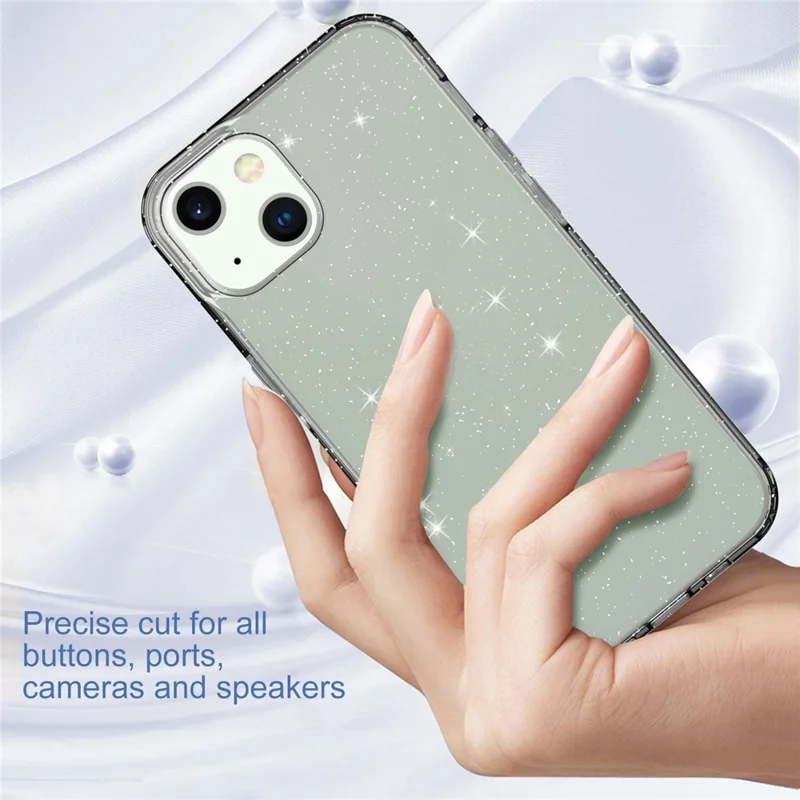 GW18 Glitter Powder Soft TPU Transparent Shockproof Phone Case for iPhone 13 6.1 inch - Transparent Black