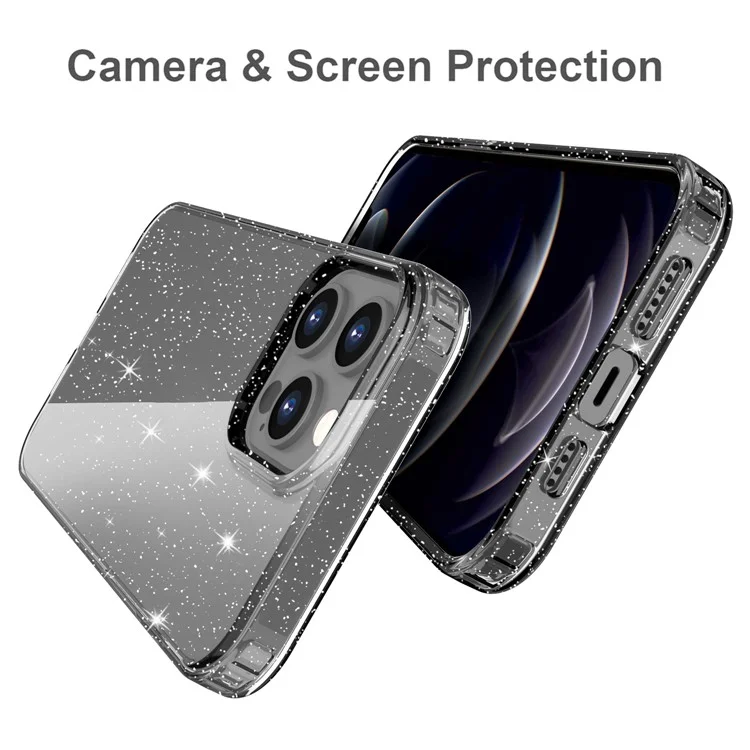 GW18 Shiny Glitter Sparkle Powder Clear TPU Soft Phone Case para iPhone 13 Pro Max 6.7 pulgadas - Negro Transparente