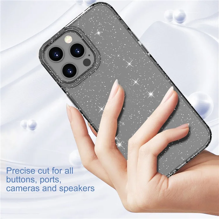 GW18 Shiny Glitter Sparkle Powder Clear TPU Soft Phone Case para iPhone 13 Pro Max 6.7 pulgadas - Negro Transparente