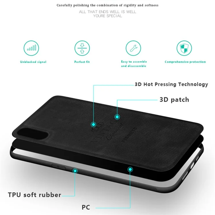 Pinwuyo pu Leather Vintage с Мягким TPU + Hard PC Hybrid Protective Case Для Iphone X / XS 5,8 Дюйма - Коричневый