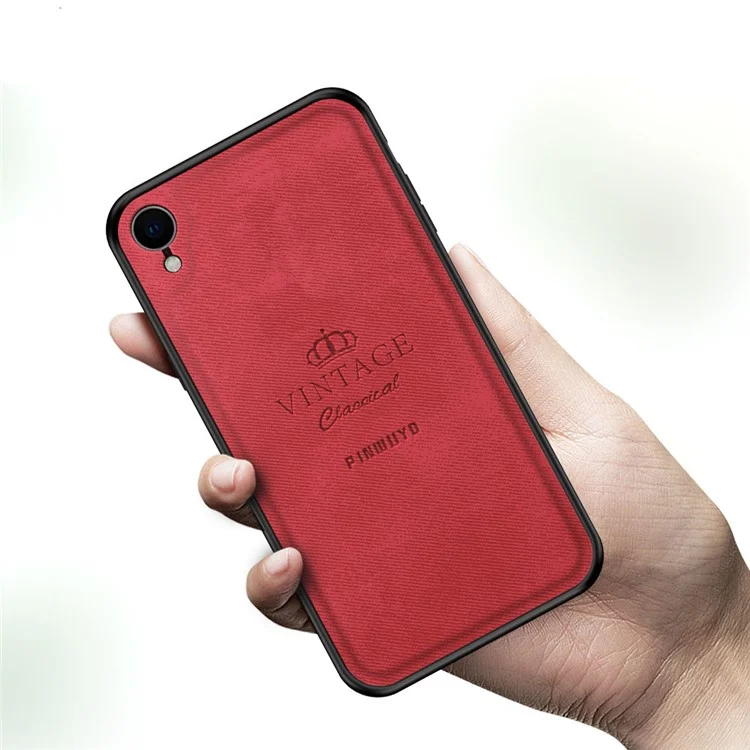 PINWUYO PU Leather Vintage Shockproof Coated Soft TPU + Hard PC Hybrid Case per iPhone XR 6.1 pollici - Rosso