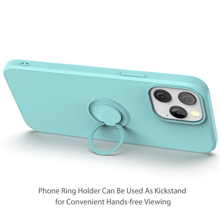 Adjustable Kickstand Design Eco-Friendly Liquid Silicone Easy-Clean Phone Protective Case Shell with Handy Strap for iPhone 13 Pro 6.1 inch - Black