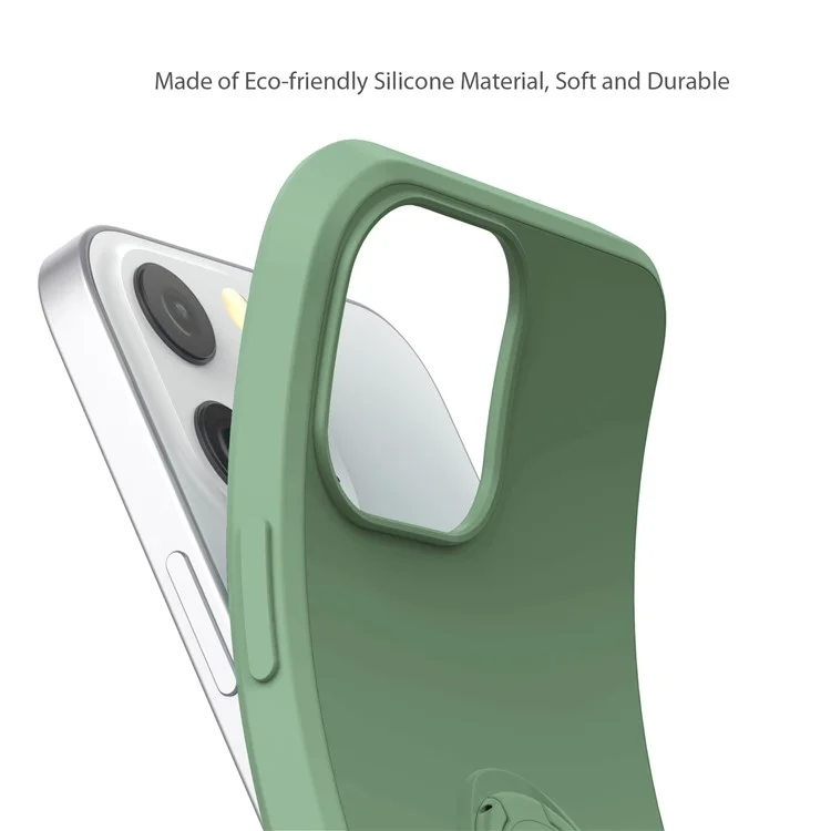 Adjustable Kickstand Design Eco-Friendly Liquid Silicone Easy-Clean Phone Protective Case Shell with Handy Strap for iPhone 13 Pro 6.1 inch - Black