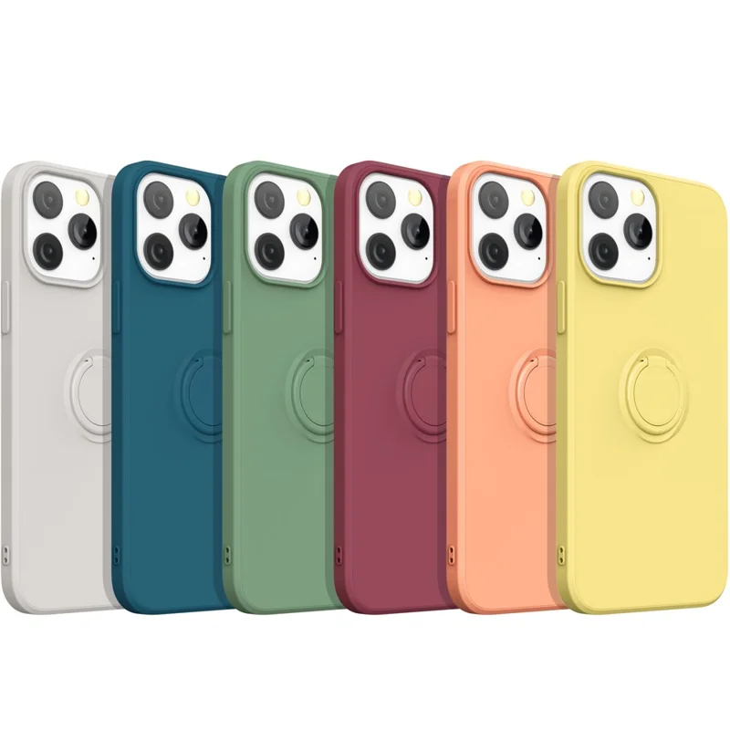 Adjustable Ring Kickstand Design Shock-Proof Soft Eco-Friendly Liquid Silicone Phone Protective Case Shell with Handy Strap for iPhone 13 Pro Max 6.7 inch - Midnight Blue