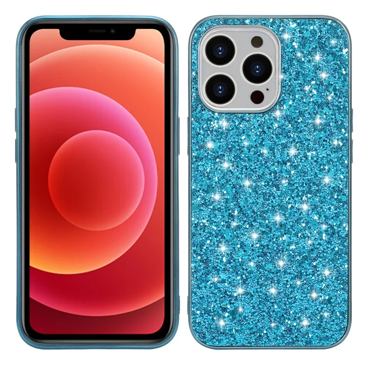Lentejuelas Brillantes Electroplastando TPU Frame + PC Funda De Cubierta De Teléfono Híbrida Para IPhone 13 Pro Max 6.7 Pulgadas - Azul