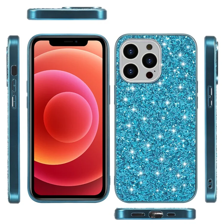 Lentejuelas Brillantes Electroplastando TPU Frame + PC Funda De Cubierta De Teléfono Híbrida Para IPhone 13 Pro Max 6.7 Pulgadas - Azul