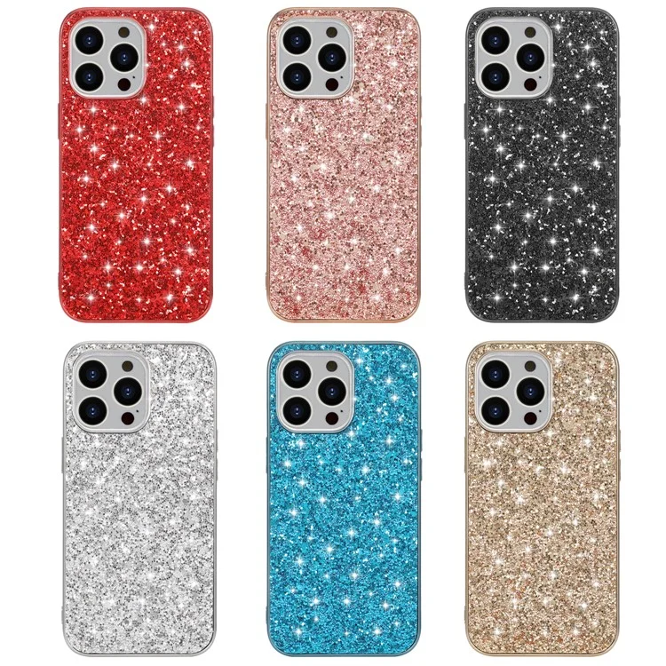 Lentejuelas Brillantes Electroplastando TPU Frame + PC Funda De Cubierta De Teléfono Híbrida Para IPhone 13 Pro Max 6.7 Pulgadas - Azul