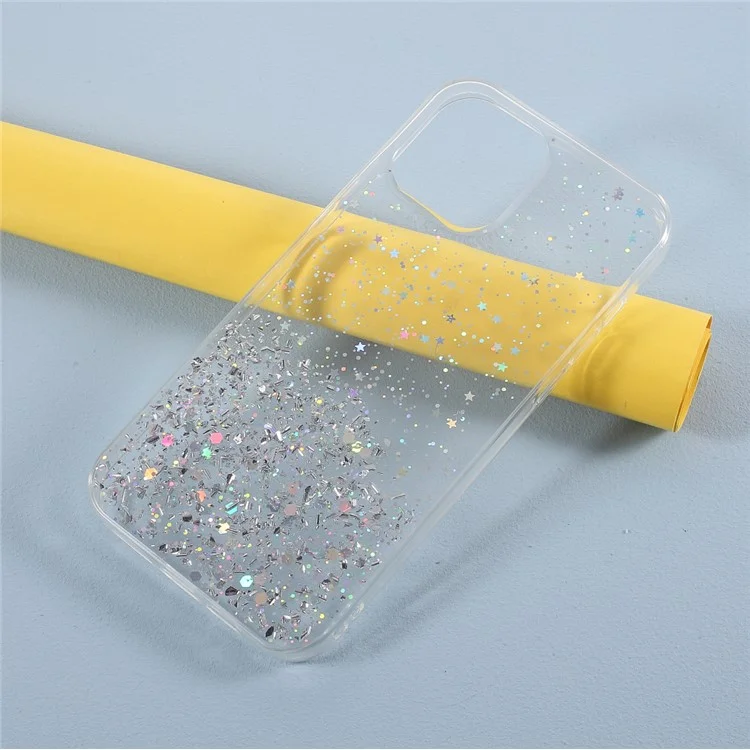 Sparkle Starry Sky Epoxy TPU Case Phone Protective Cover for iPhone 13 Pro Max 6.7 inch - White