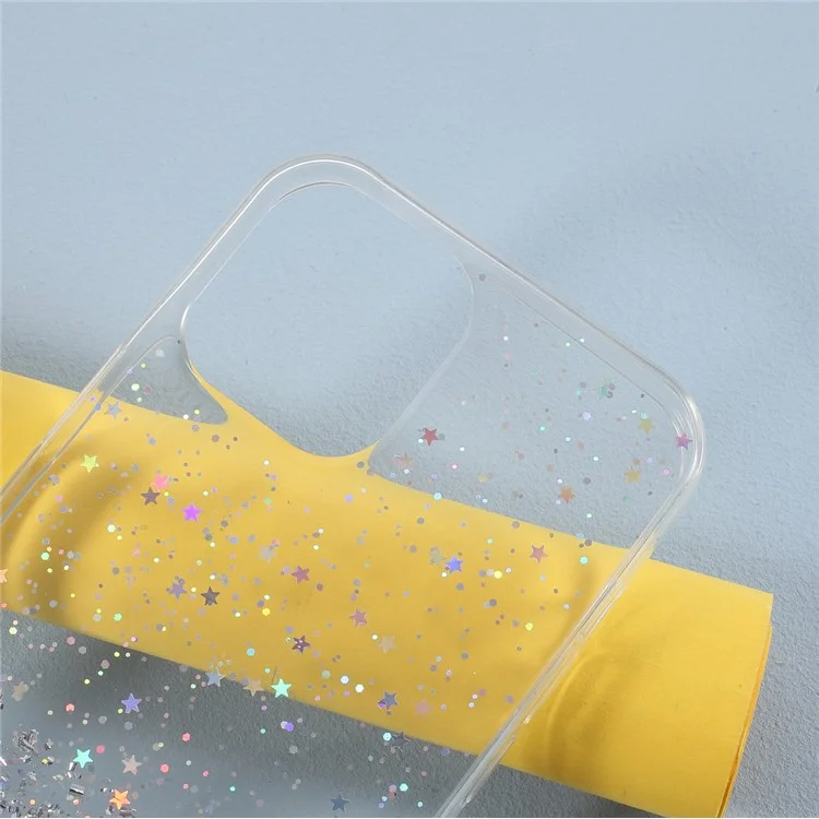 Sparkle Starry Sky Epoxy TPU Case Phone Protective Cover for iPhone 13 Pro Max 6.7 inch - White