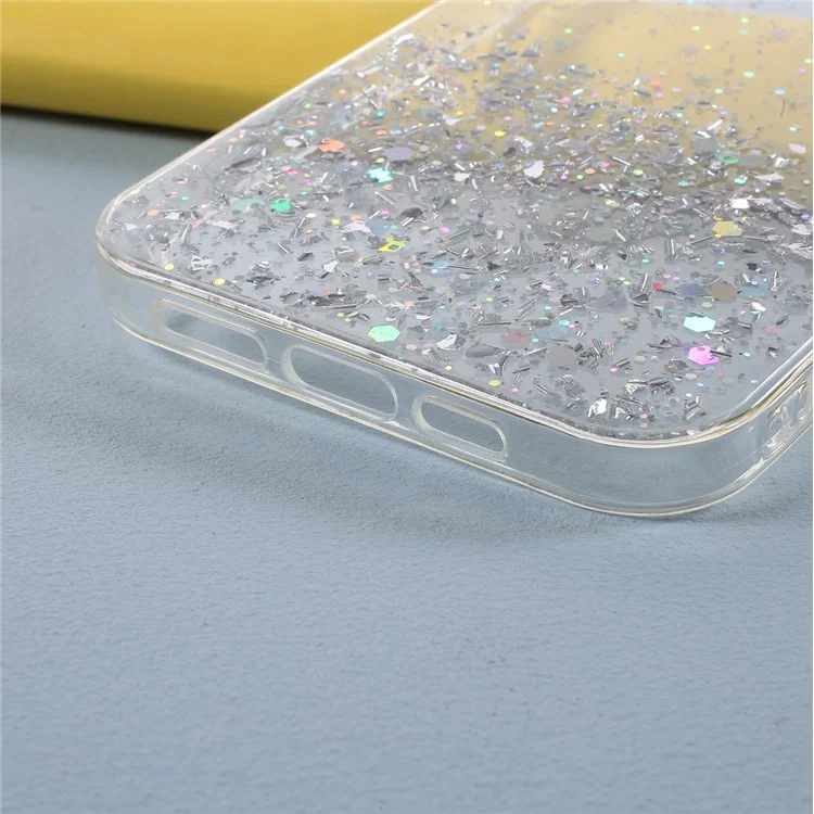 Sparkle Starry Sky Epoxy TPU Case Phone Protective Cover for iPhone 13 Pro Max 6.7 inch - White