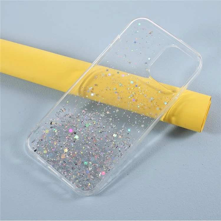 Sparkle Starry Sky Epoxy TPU Case Phone Protective Cover for iPhone 13 Pro Max 6.7 inch - White
