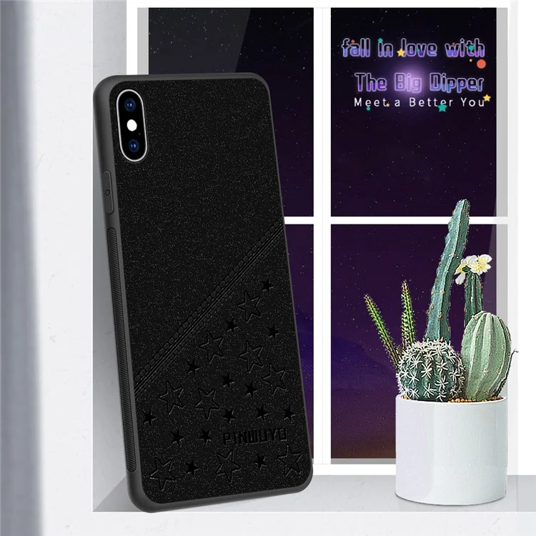 PINWUYO Drop-Resistant Imprinting PU Leather Coated TPU + PC Phone Cover Shell for iPhone X/XS 5.8 inch - Black