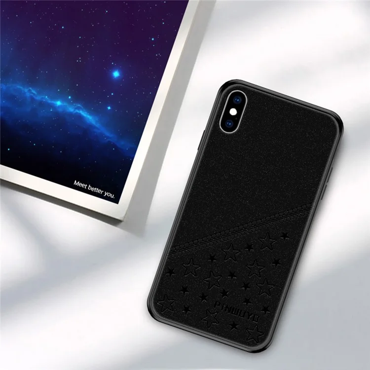 PINWUYO Drop-Resistant Imprinting PU Leather Coated TPU + PC Phone Cover Shell for iPhone X/XS 5.8 inch - Black